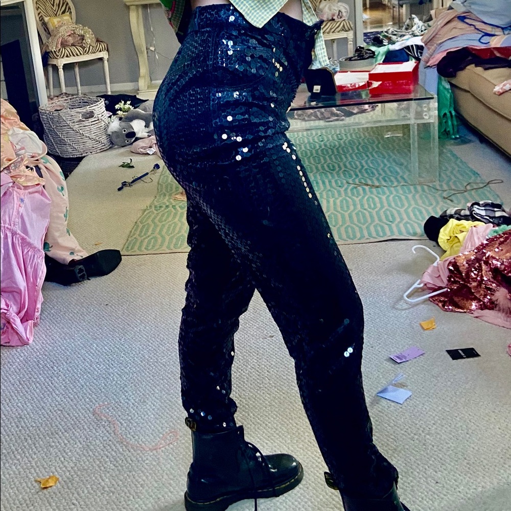 Black sequin vintage pants